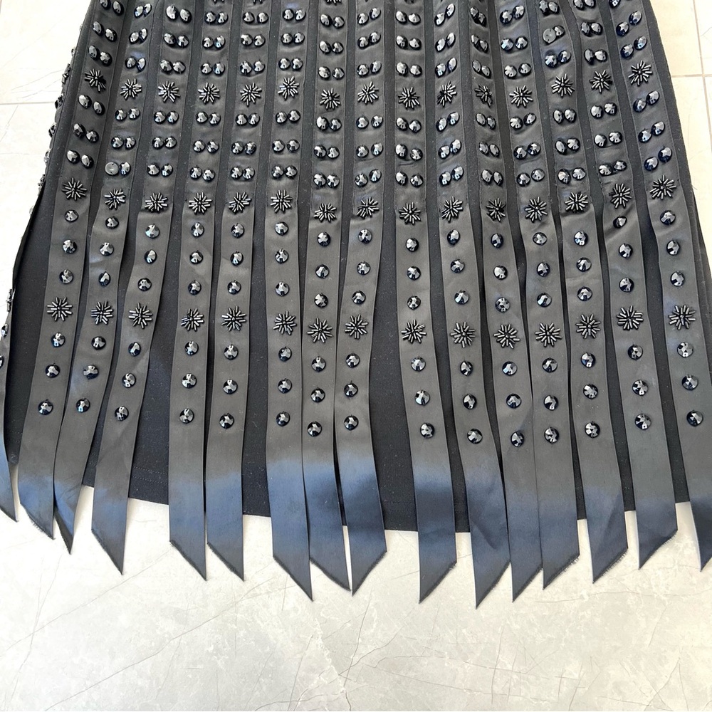 APART Black Beaded Stripes Sleeveless Cocktail Mid Length Sleek Boho Dress Sz 10 - Picture 11 of 16